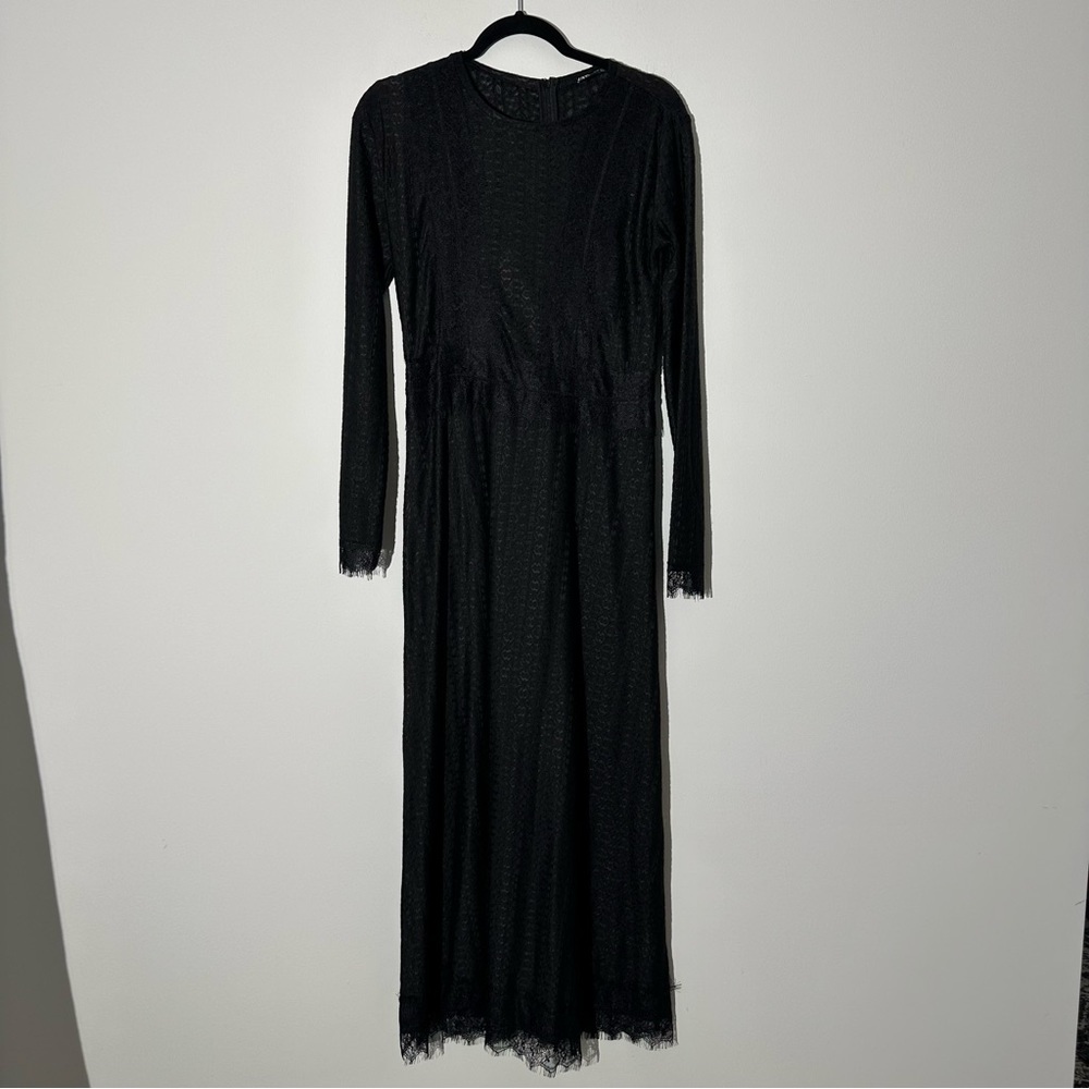 Zara black lace long dress with long sleeves sizeM